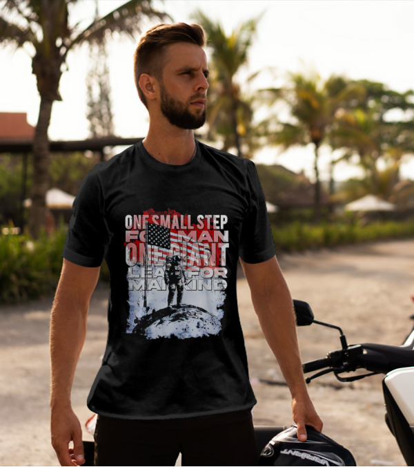 One Small Step For Man American Flag Astronaut On Moon One Giant Leap For Mankind T-Shirt