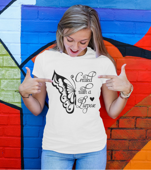 Created With A Purpose Butterfly Heart T-Shirt