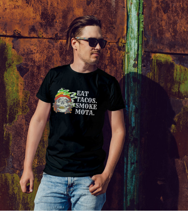 Eat Tacos Smoke Mota Skull With Smoke And Bandana T-Shirt