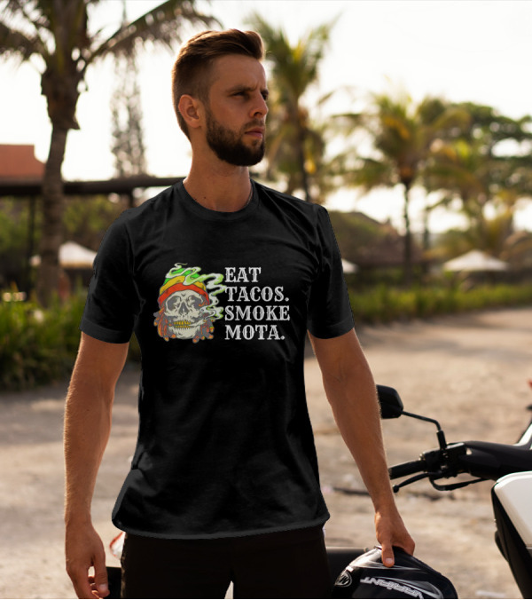Eat Tacos Smoke Mota Skull With Smoke And Bandana T-Shirt