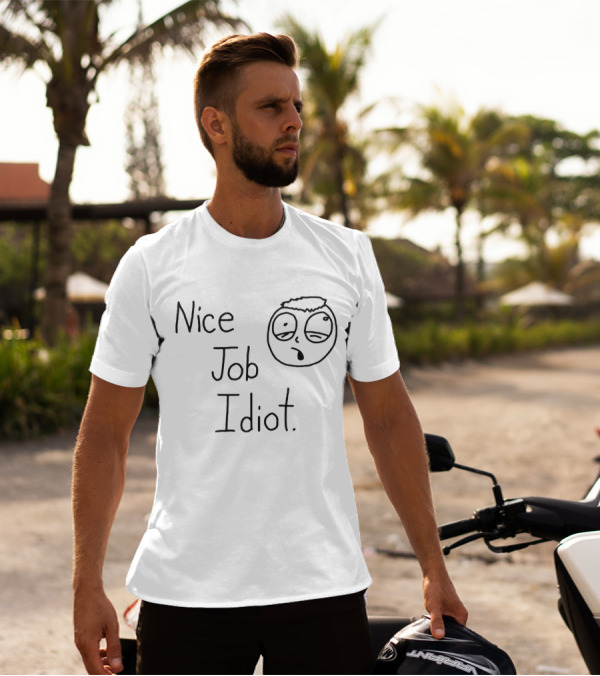 Smosh Nice Job Idiot Text With Cartoon Face Sketch T-Shirt
