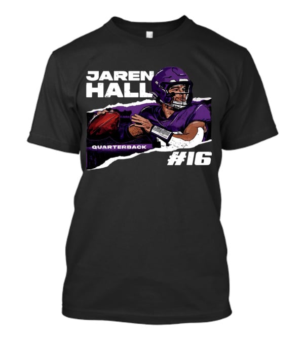 Jaren Hall Minnesota Quarterback #16 Torn Football T-Shirt