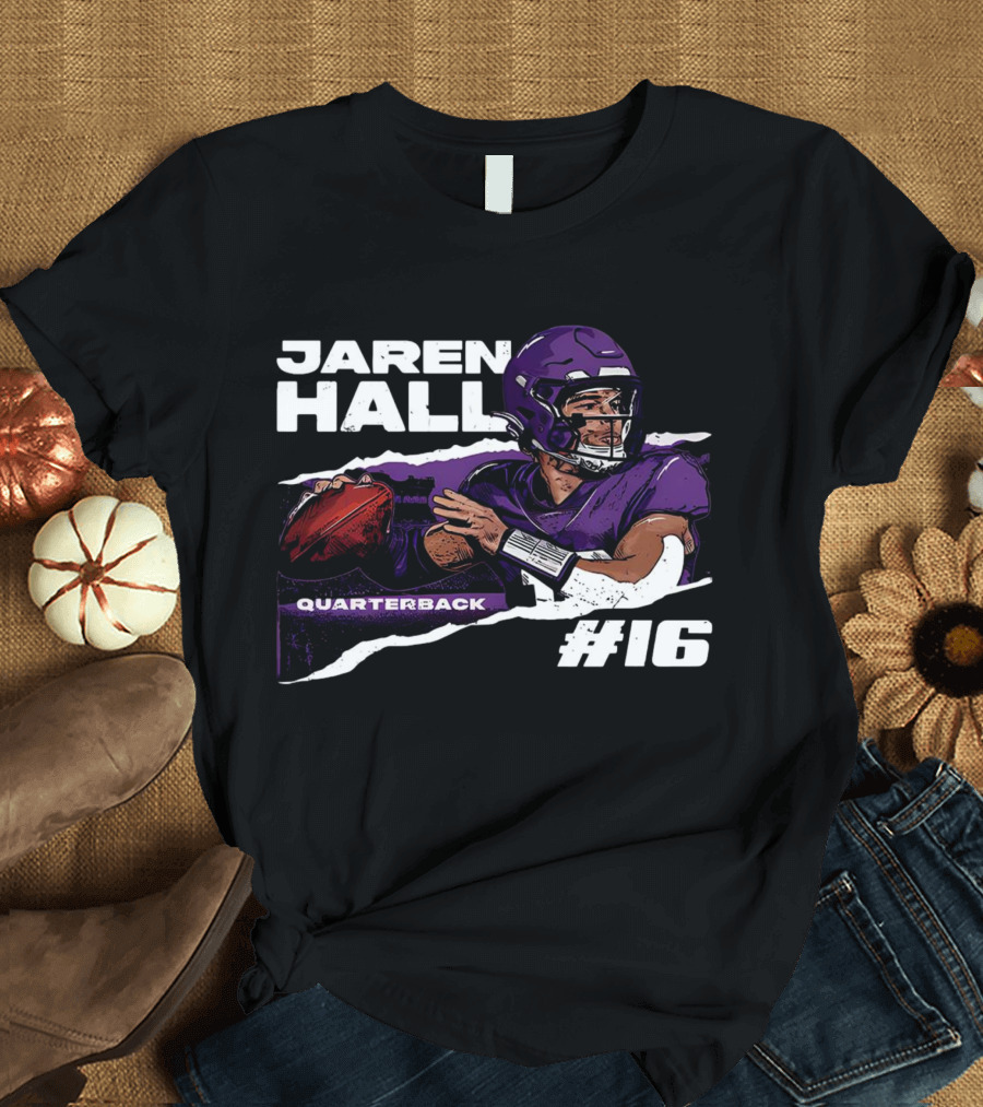 Jaren Hall Minnesota Quarterback #16 Torn Football T-Shirt