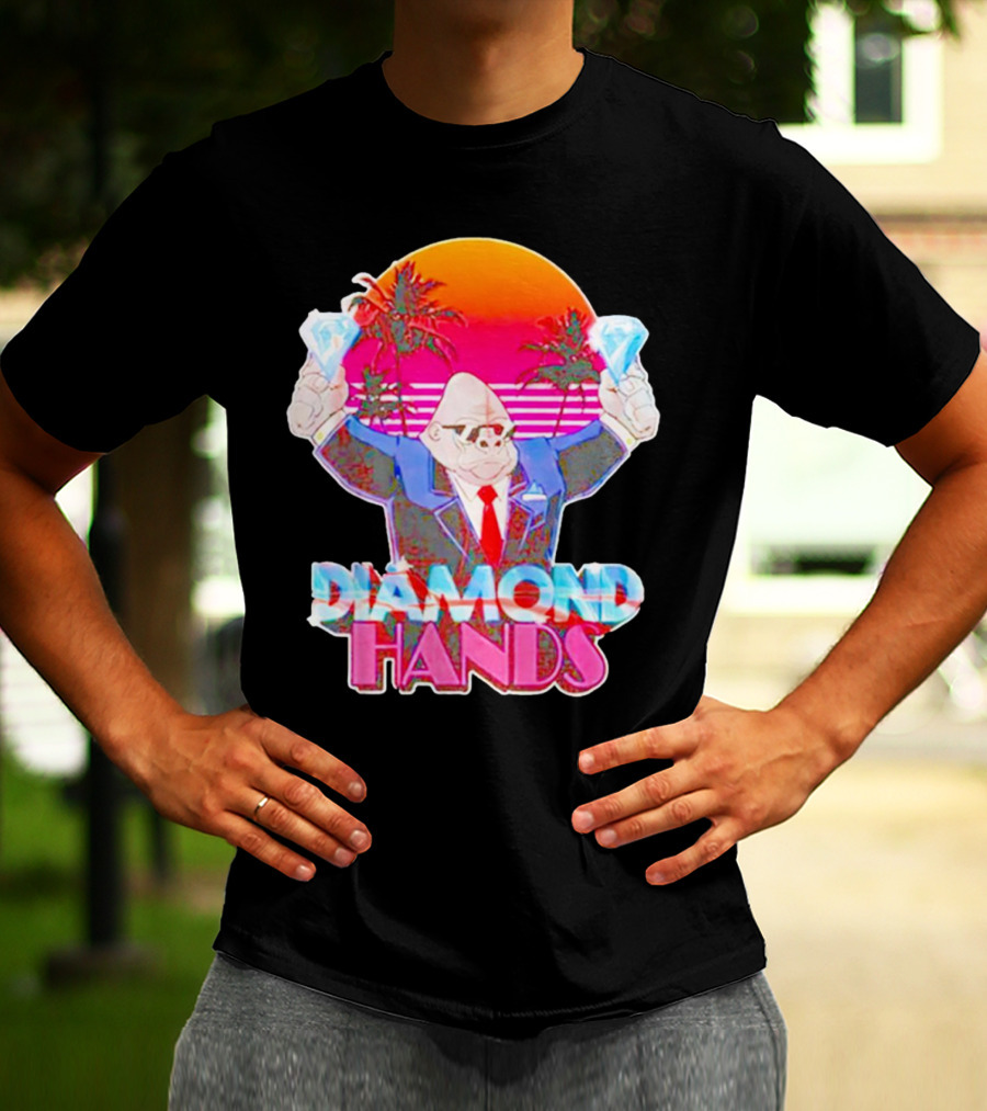 Diamond Hands Gorilla In Suit With Dollars And Vintage Sunset Background T-Shirt
