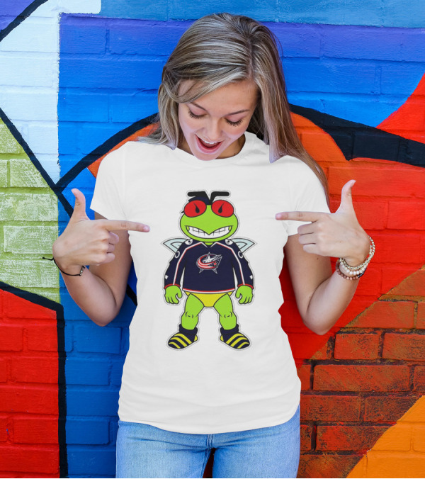 Columbus Blue Jackets Stinger Mascot Character In Team Jersey T-Shirt