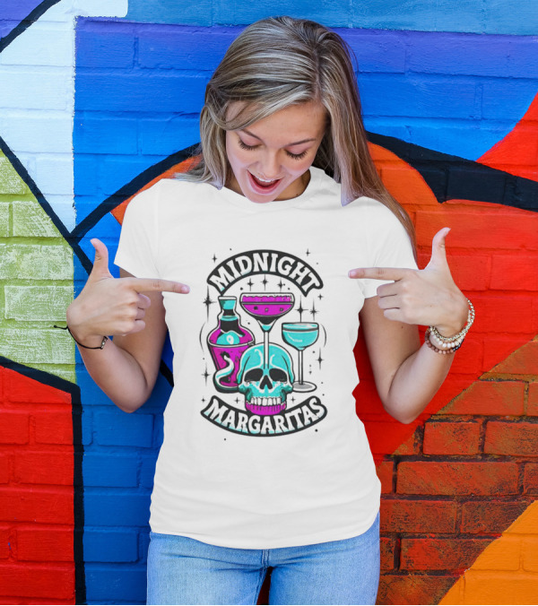 Midnight Margaritas Skull Neon Cocktails T-Shirt