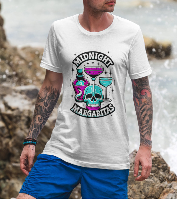 Midnight Margaritas Skull Neon Cocktails T-Shirt