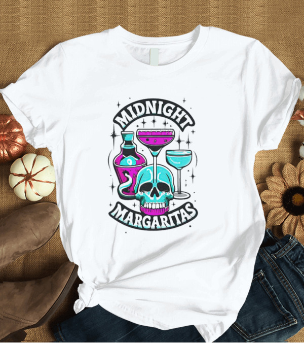 Midnight Margaritas Skull Neon Cocktails T-Shirt