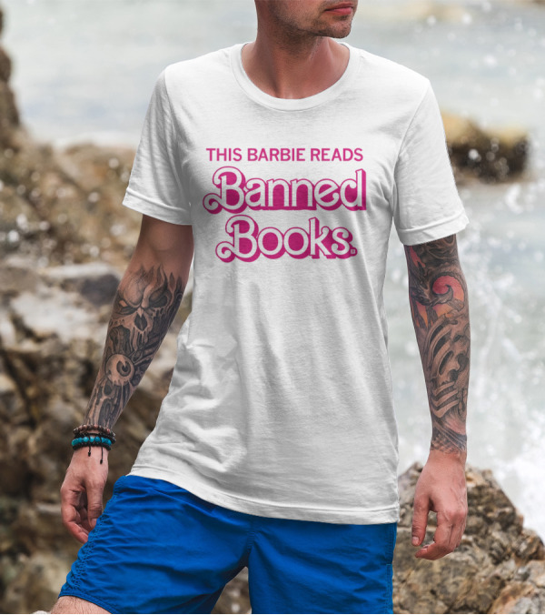 This Barbie Reads Banned Books Bold Pink Retro Typography T-Shirt
