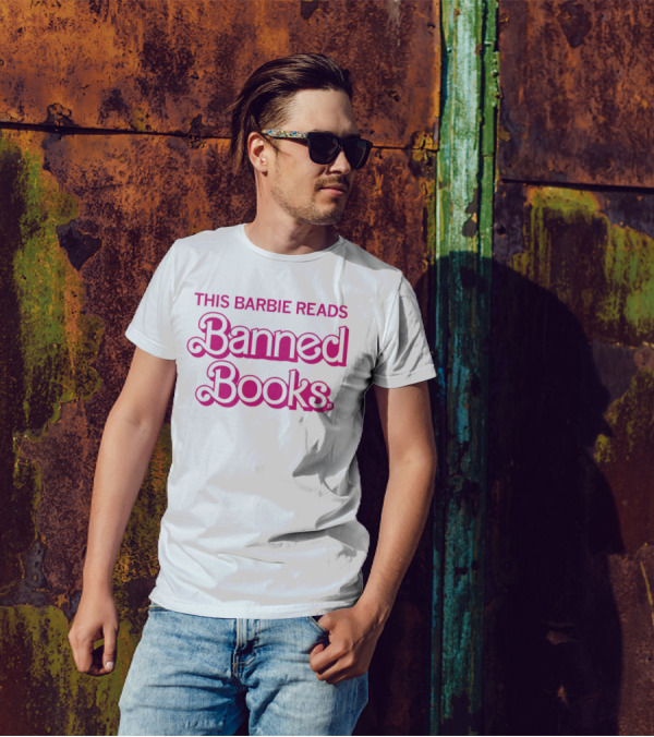 This Barbie Reads Banned Books Bold Pink Retro Typography T-Shirt