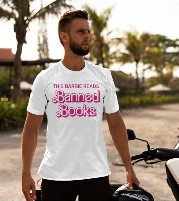 This Barbie Reads Banned Books Bold Pink Retro Typography T-Shirt