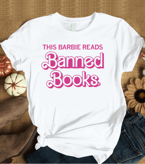 This Barbie Reads Banned Books Bold Pink Retro Typography T-Shirt