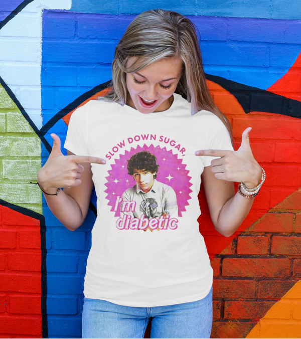 Nick Jonas Slow Down Sugar I'm Diabetic Pink Starburst T-Shirt