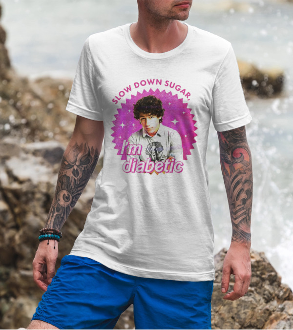 Nick Jonas Slow Down Sugar I'm Diabetic Pink Starburst T-Shirt