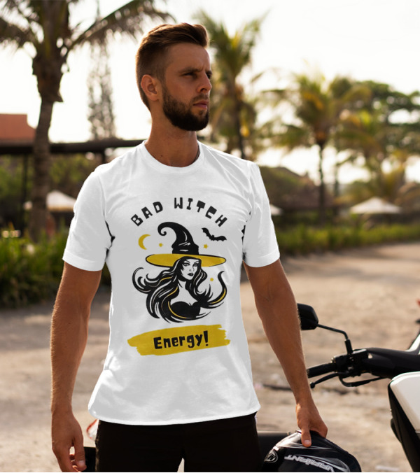 Bad Witch Energy Halloween Moon Bat Hat T-Shirt
