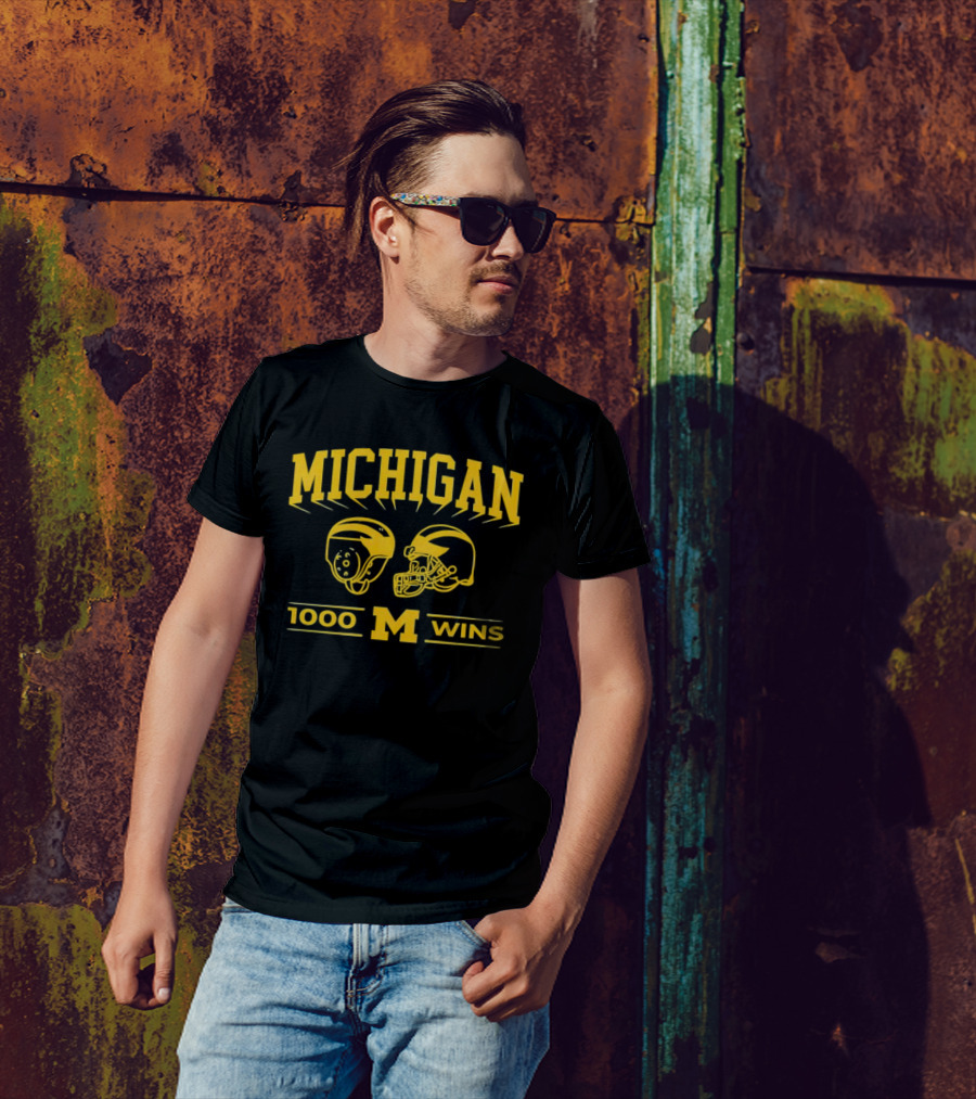 Michigan Wolverines 1000 Wins Football Helmets T-Shirt