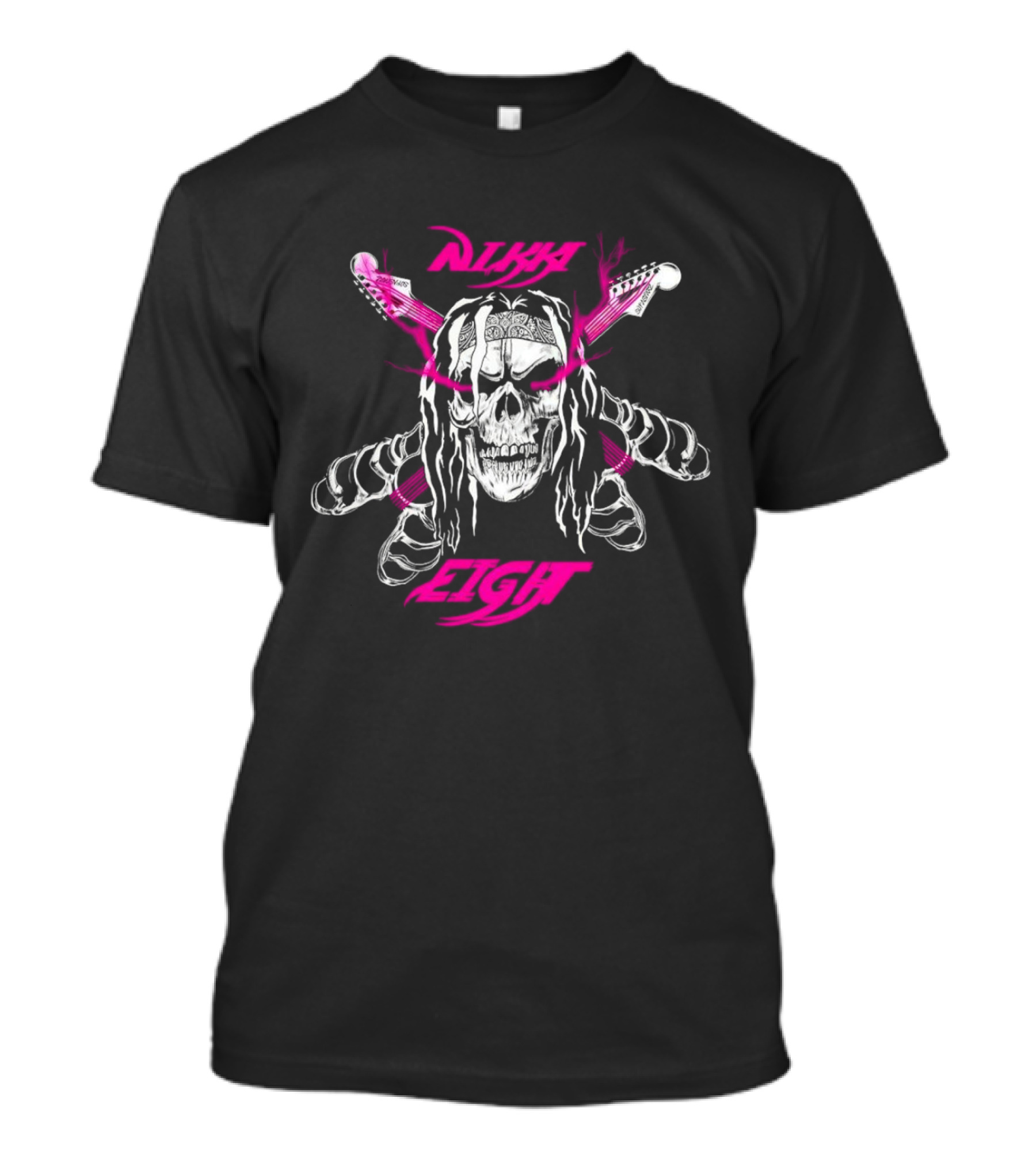 Nikki Eight Eight Skull Crossbones Guitars Pink Bandana T-Shirt