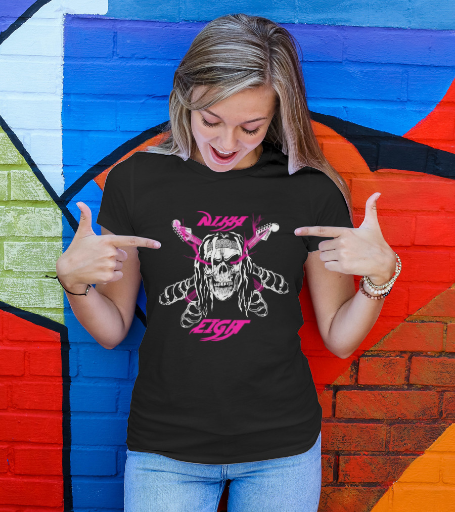 Nikki Eight Eight Skull Crossbones Guitars Pink Bandana T-Shirt