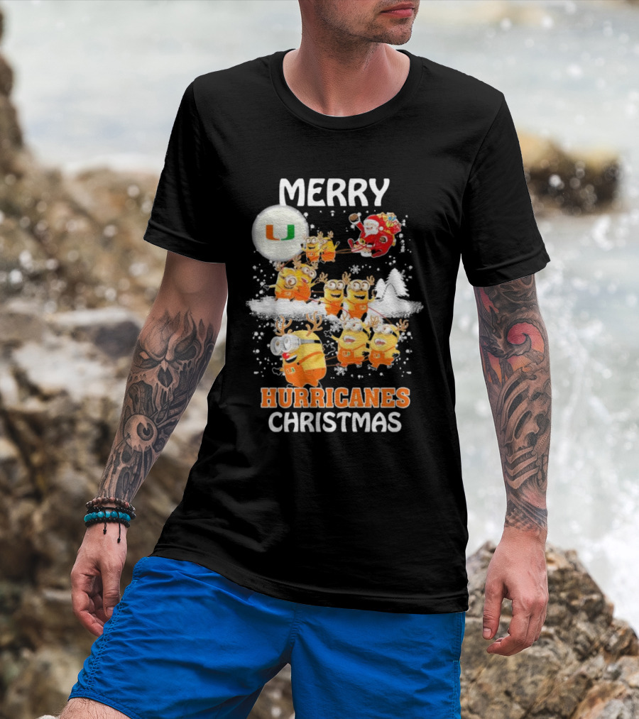 Merry Minions Miami Hurricanes Christmas T-Shirt