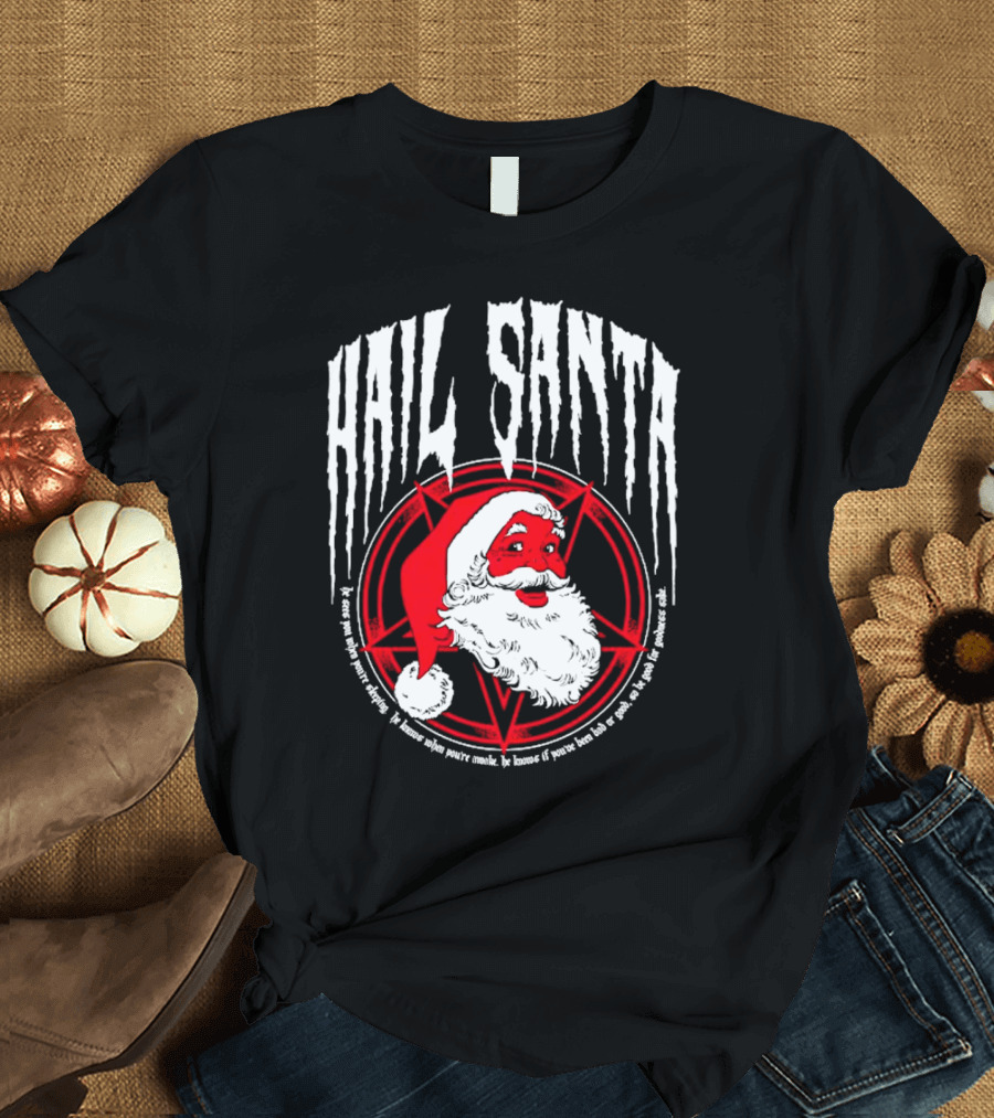 Hail Santa Evil Christmas Pentagram Santa Hat T-Shirt