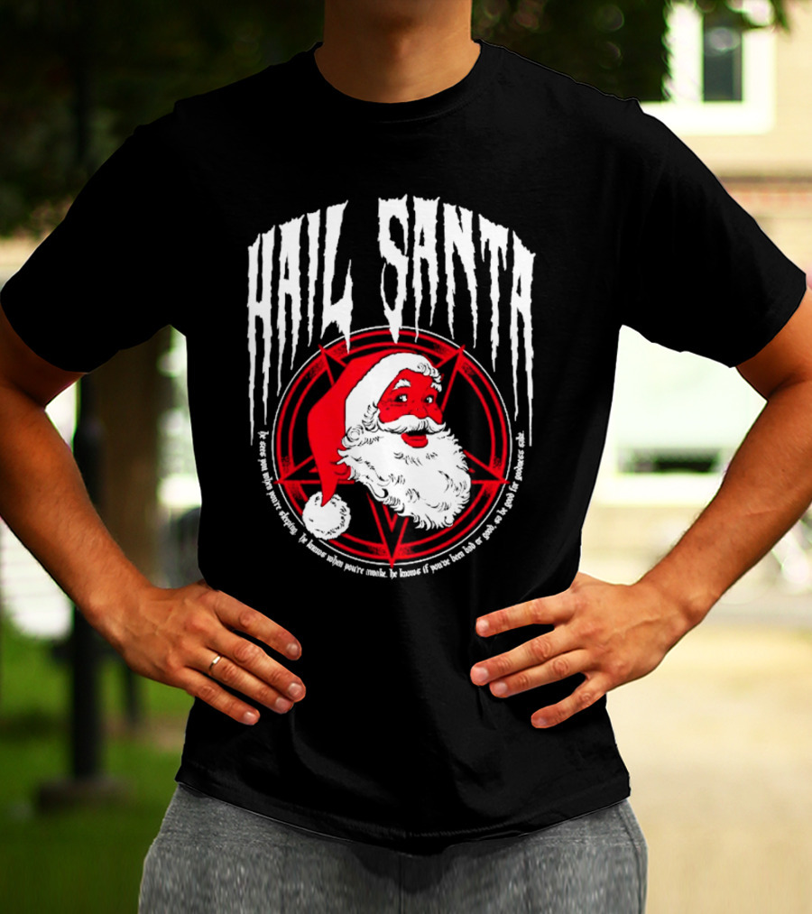 Hail Santa Evil Christmas Pentagram Santa Hat T-Shirt
