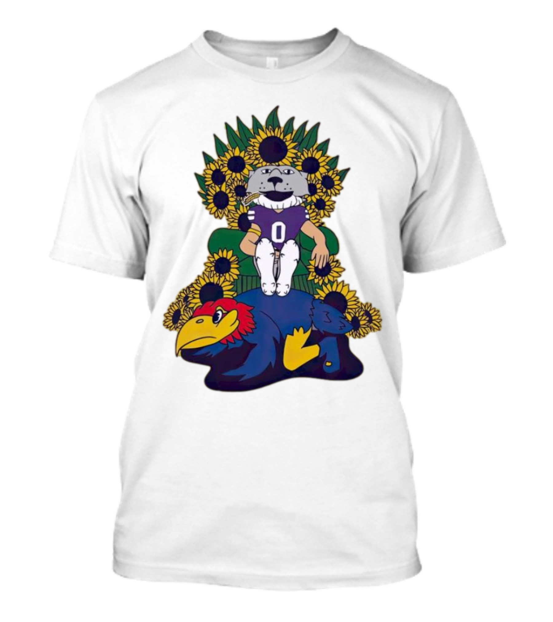 Kansas State Wildcats Mascot Sunflowers Throne With Kansas Jayhawks T-Shirt
