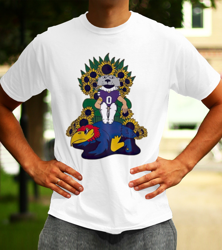 Kansas State Wildcats Mascot Sunflowers Throne With Kansas Jayhawks T-Shirt