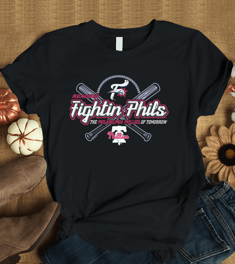 Reading Fightin Phils Philadelphia Phillies Of Tomorrow Phillies Logo With Crossed Bats T-Shirt