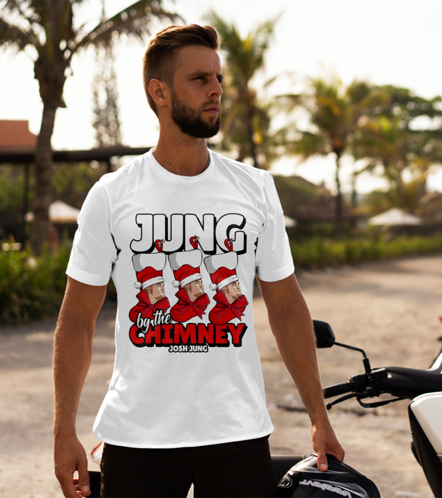 Jung By The Chimney Josh Jung Texas Rangers Santa Hat Bow T-Shirt