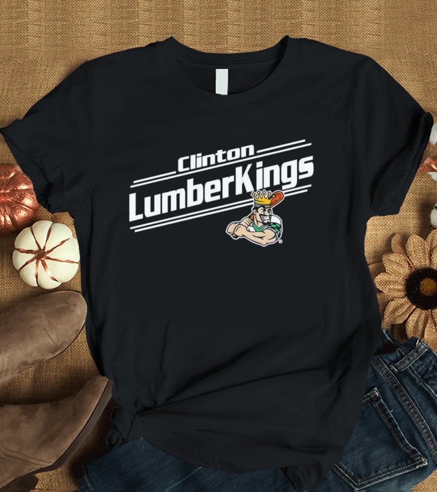 Clinton LumberKings Baseball Team Logo With Lumberjack Holding Bat T-Shirt