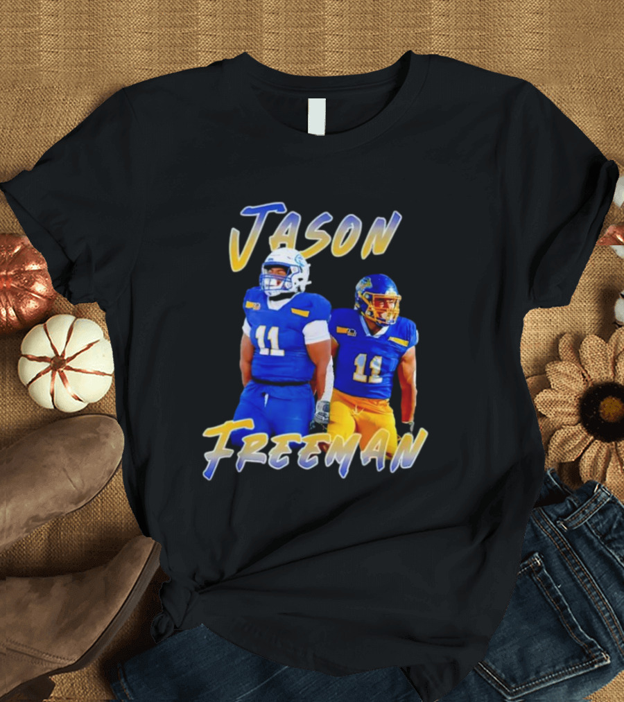 Jason Freeman Football Gameday 11 Blue And Yellow Gear T-Shirt