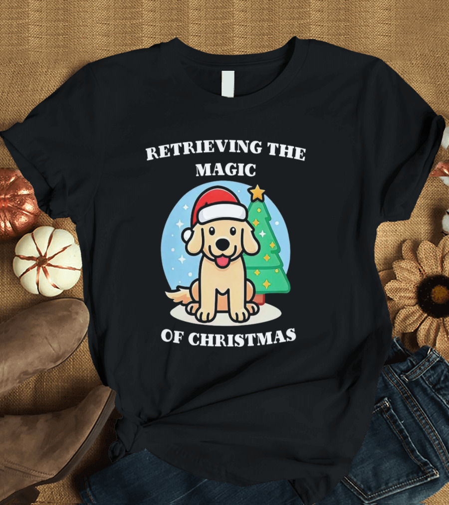 Retrieving The Magic Of Christmas With Santa Dog And Christmas Tree T-Shirt