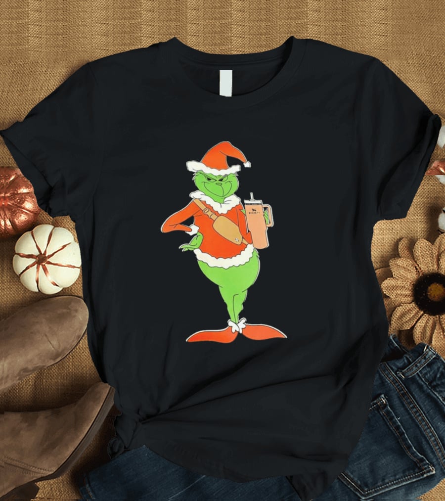 Grinch Santa Stanley Christmas Holiday Cheer Scene T-Shirt