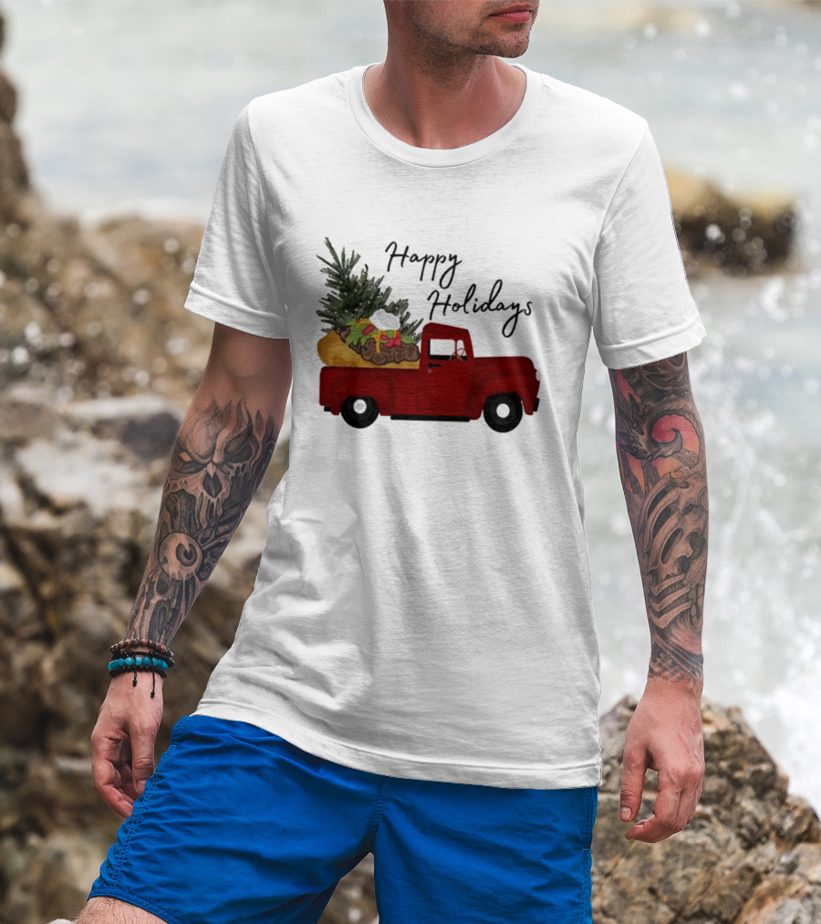 Happy Holidays Red Truck With Taco And Tree T-Shirt