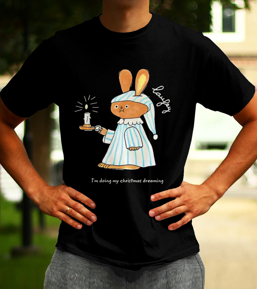 Laufey Bunny In Pajamas Holding Candle I'm Doing My Christmas Dreaming T-Shirt