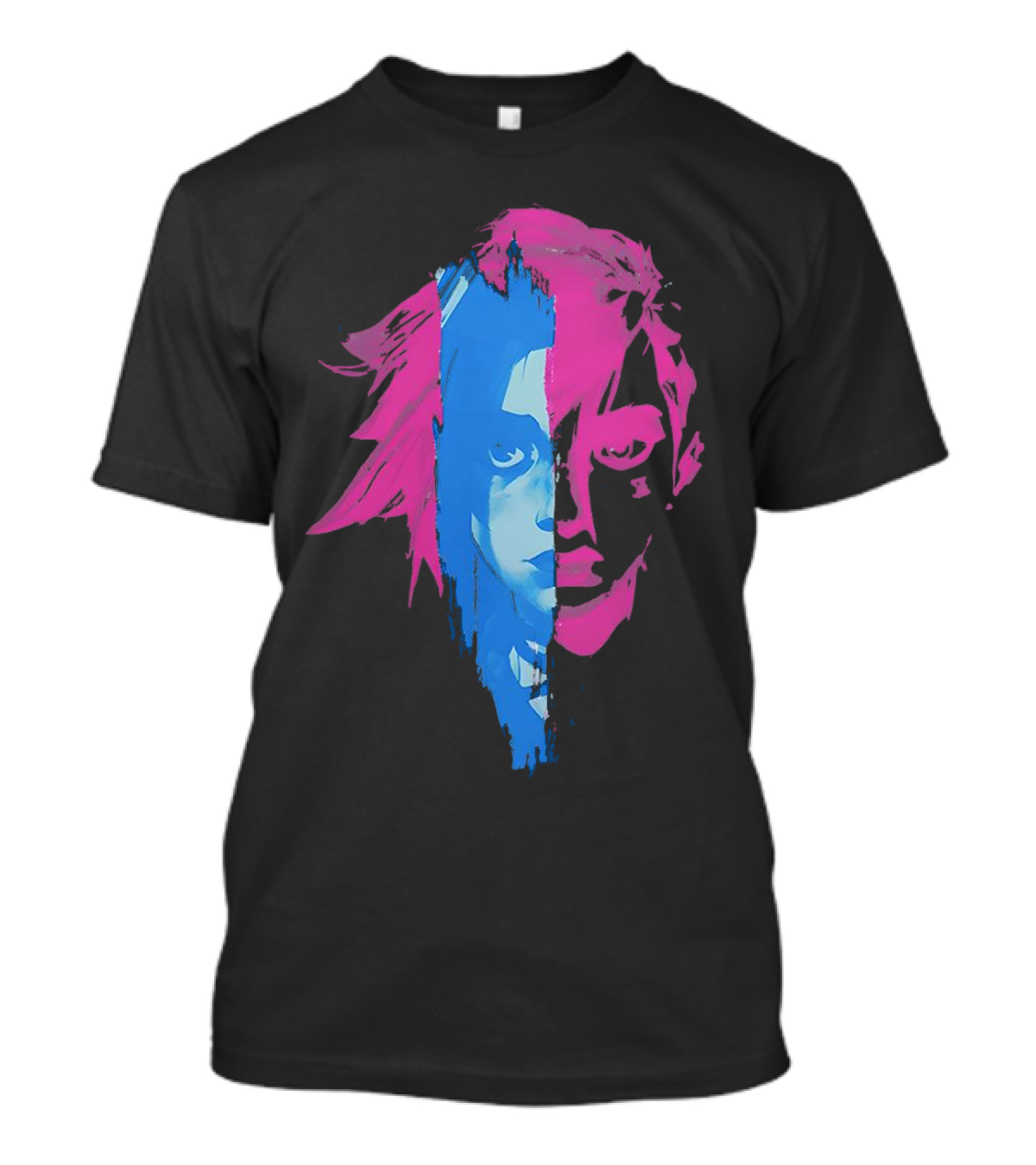 Arcane Vi And Jinx Split Face Blue And Pink T-Shirt