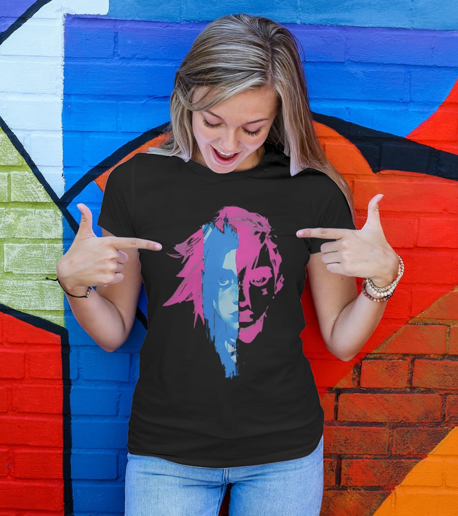 Arcane Vi And Jinx Split Face Blue And Pink T-Shirt