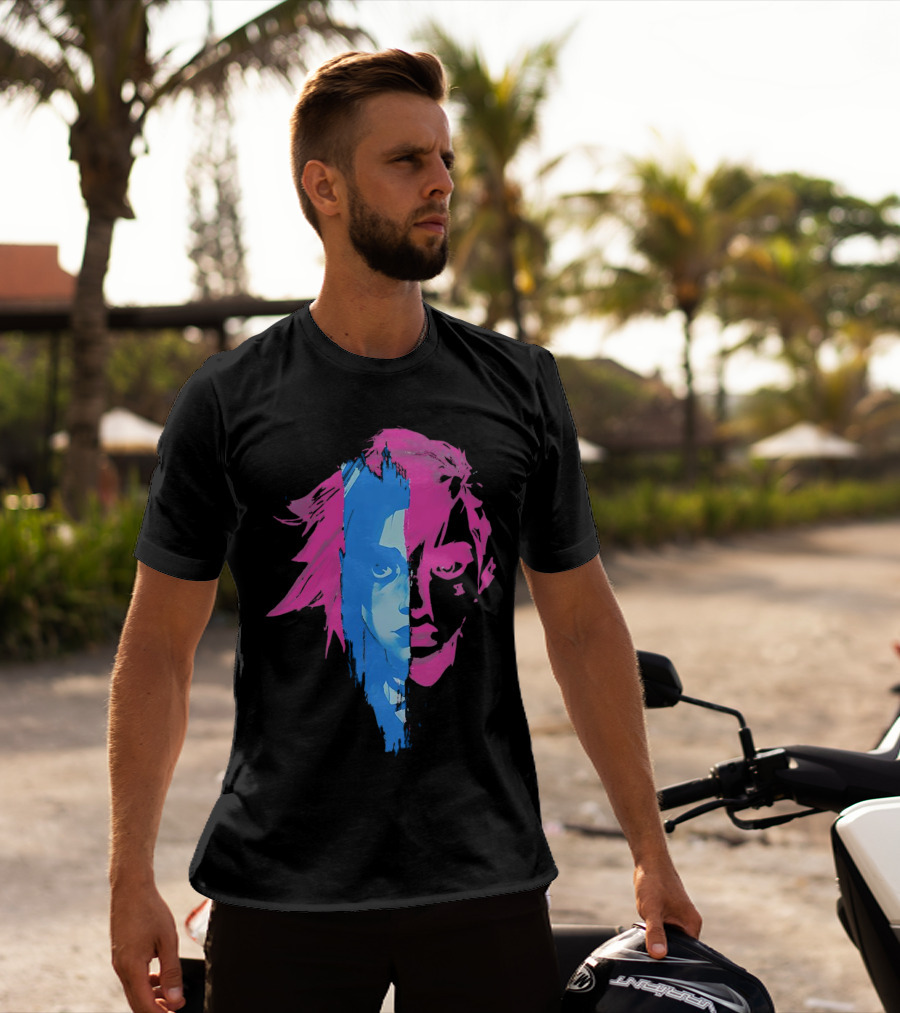 Arcane Vi And Jinx Split Face Blue And Pink T-Shirt