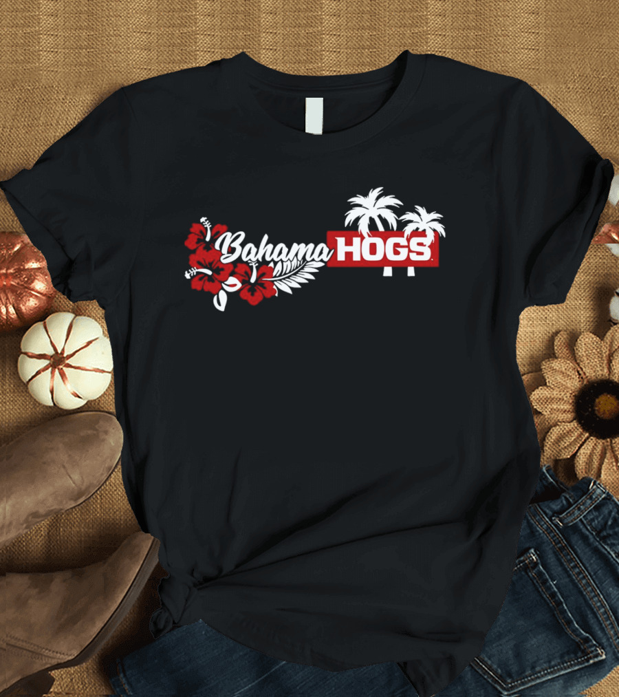 Arkansas Razorbacks Bahama Hogs Tropical Palm Red Flower T-Shirt