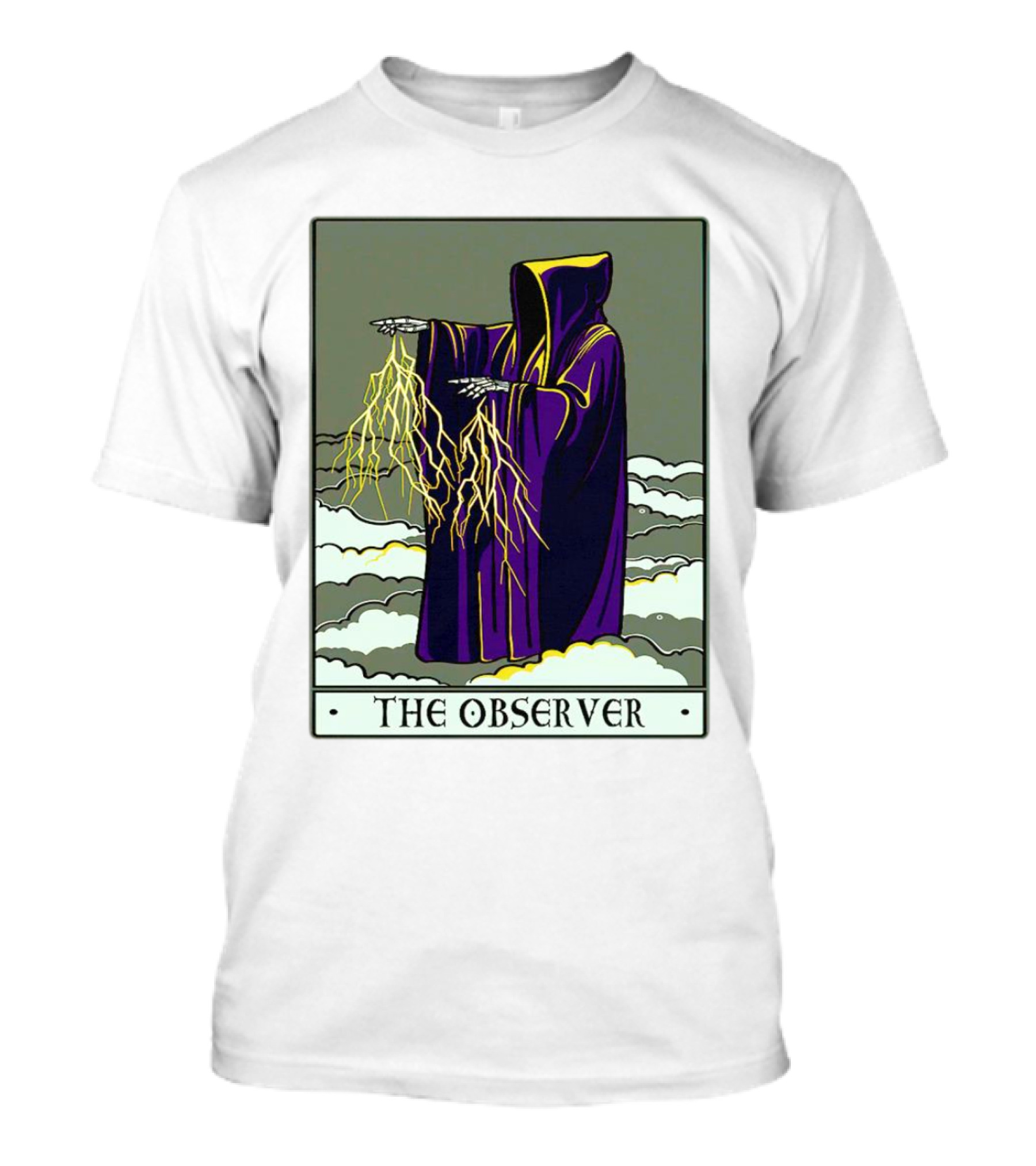 The Observer Hooded Figure With Lightning Tarot Card T-Shirt