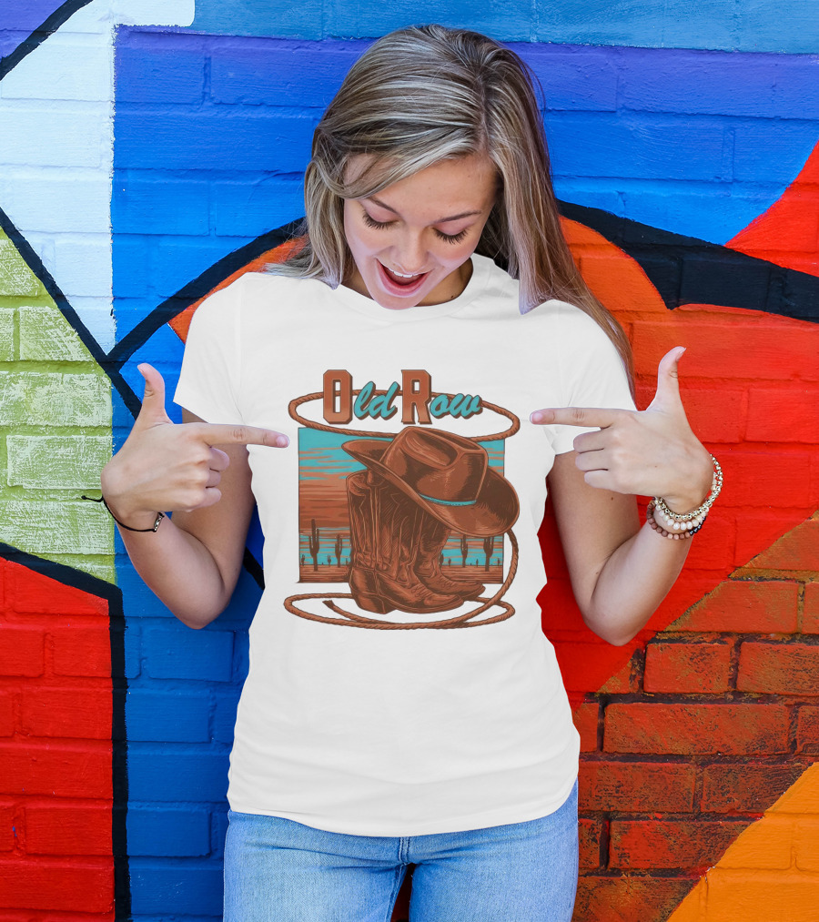 Old Row Western Cowboy Boots And Hat Desert Scene T-Shirt