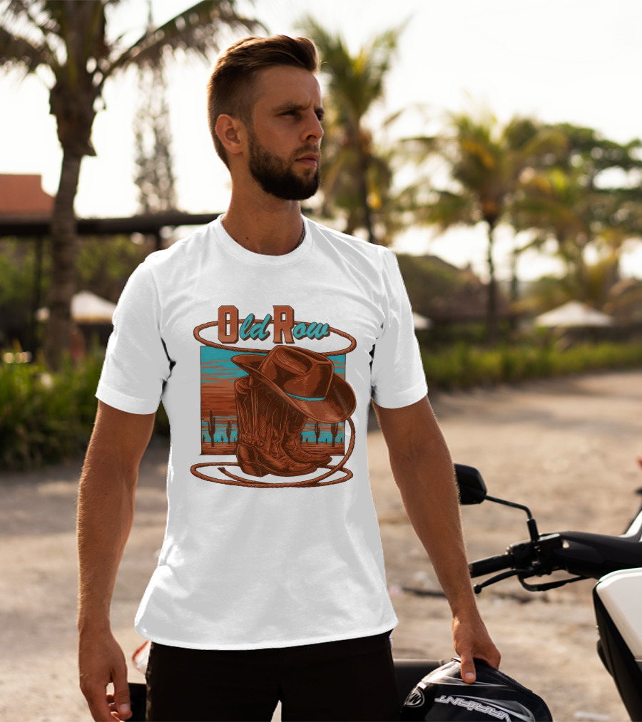 Old Row Western Cowboy Boots And Hat Desert Scene T-Shirt