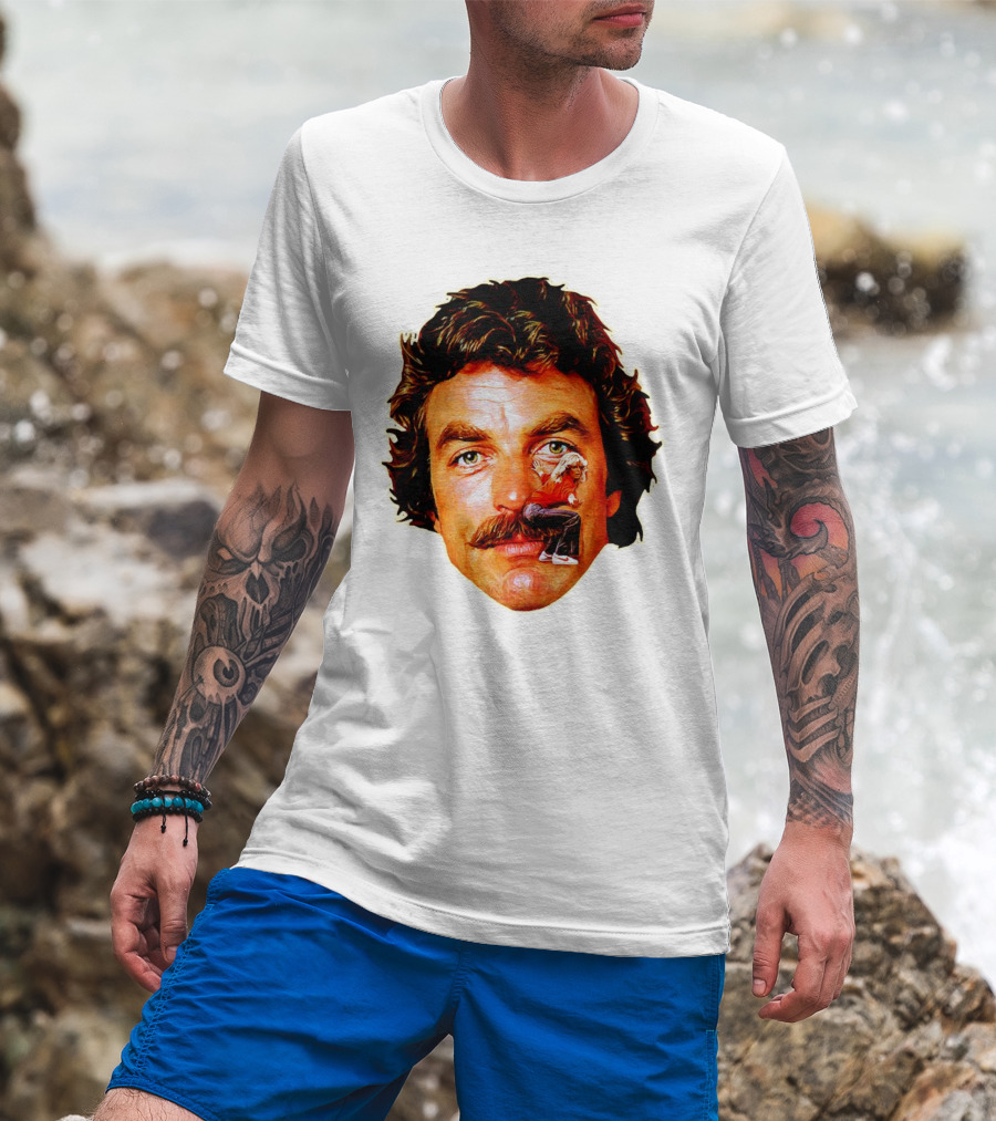 Tom Selleck Mustache Ride Head Portrait With Man T-Shirt