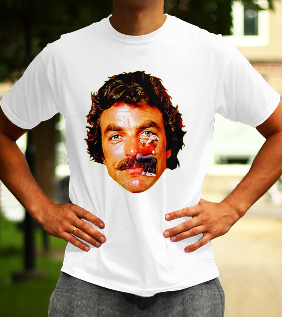 Tom Selleck Mustache Ride Head Portrait With Man T-Shirt