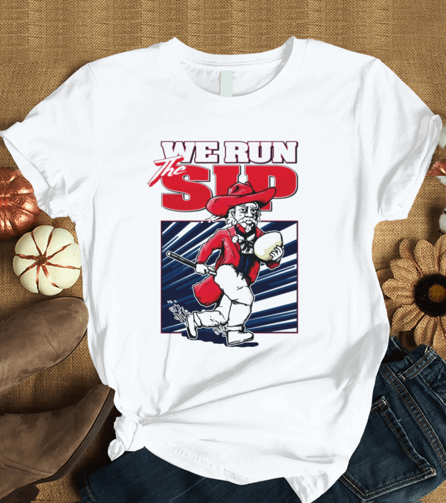 We Run The Sip Ole Miss Rebels Football Mascot Running With Ball T-Shirt