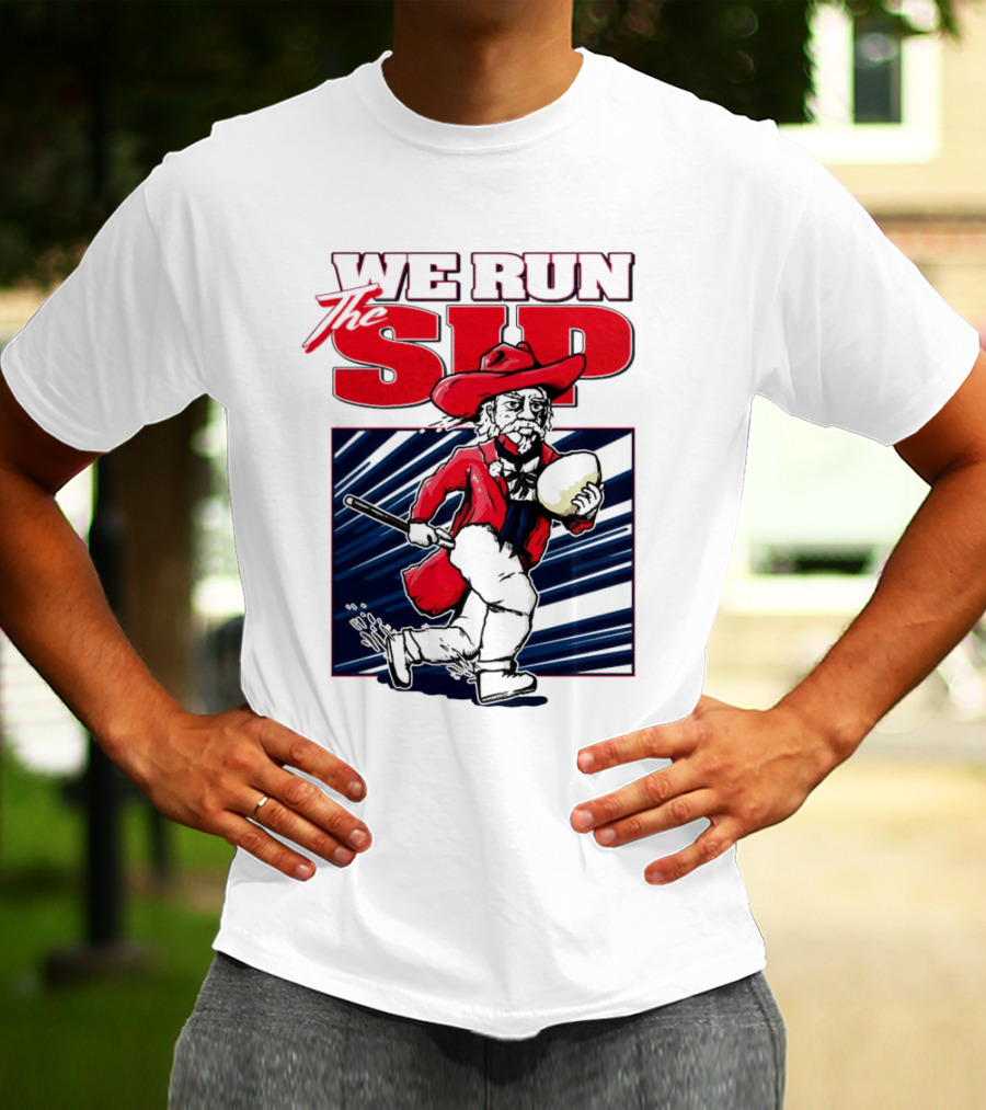 We Run The Sip Ole Miss Rebels Football Mascot Running With Ball T-Shirt