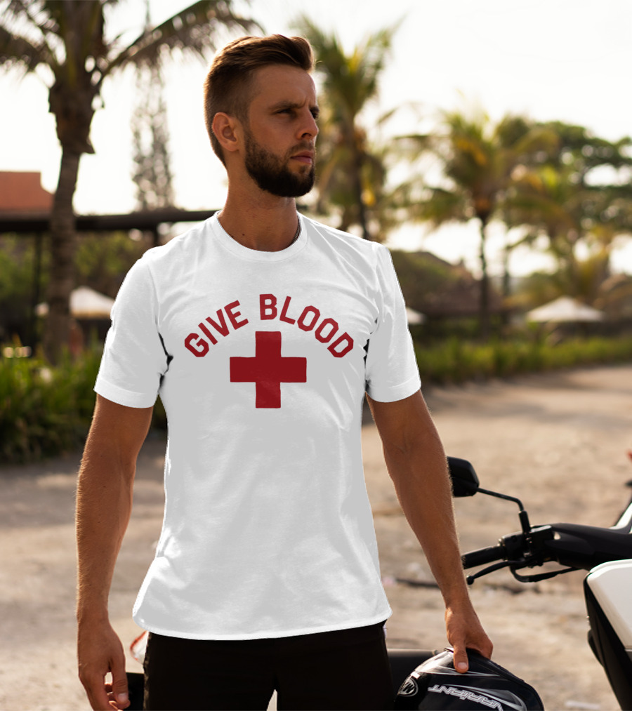 Give Blood Red Cross Text Red T-Shirt