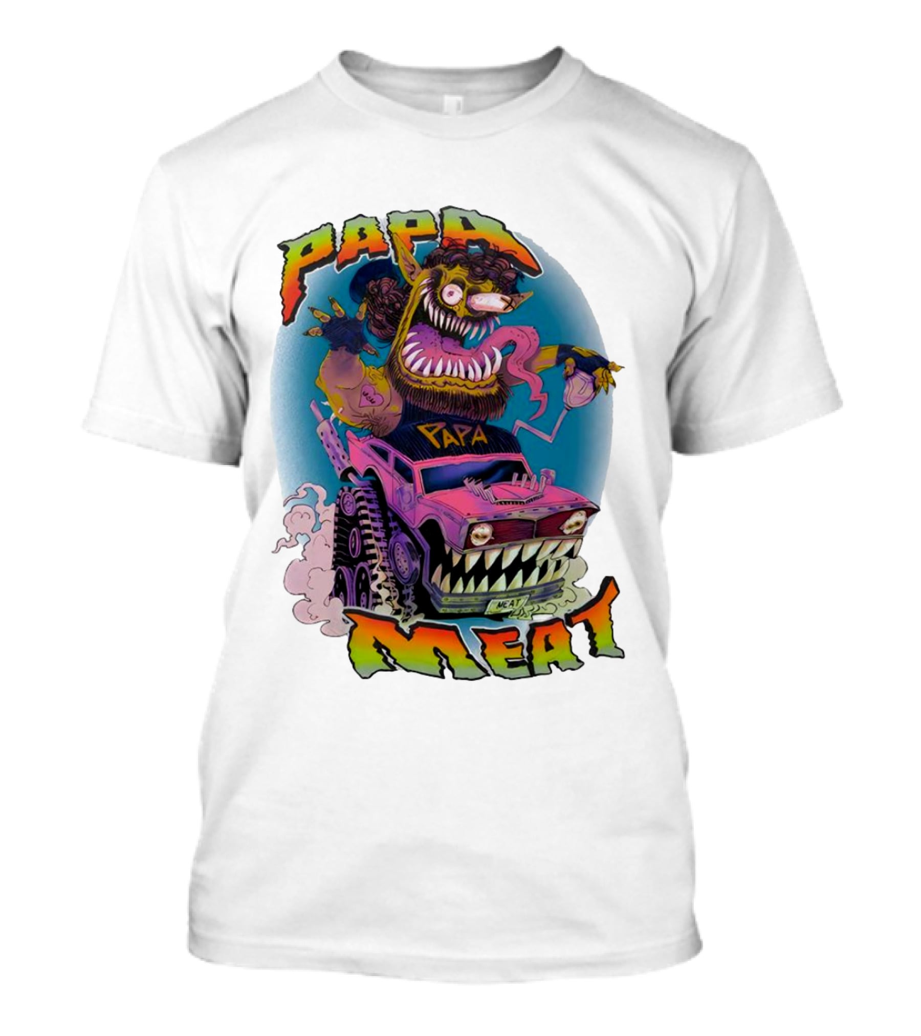 PAPA MEAT Monster Truck Cartoon Art Style Vintage Retro T-Shirt