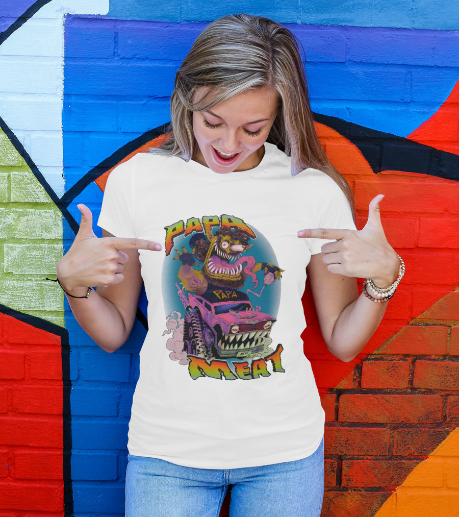 PAPA MEAT Monster Truck Cartoon Art Style Vintage Retro T-Shirt