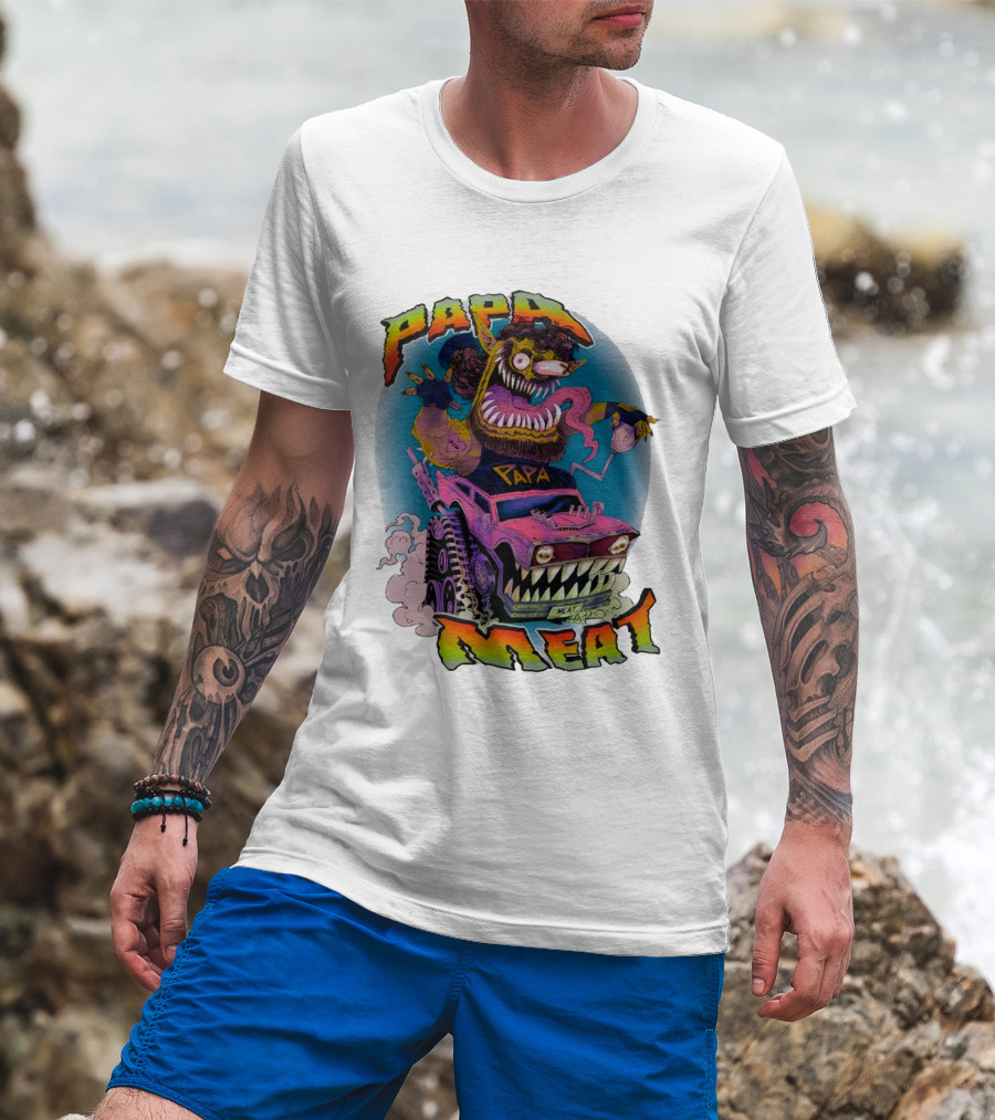 PAPA MEAT Monster Truck Cartoon Art Style Vintage Retro T-Shirt